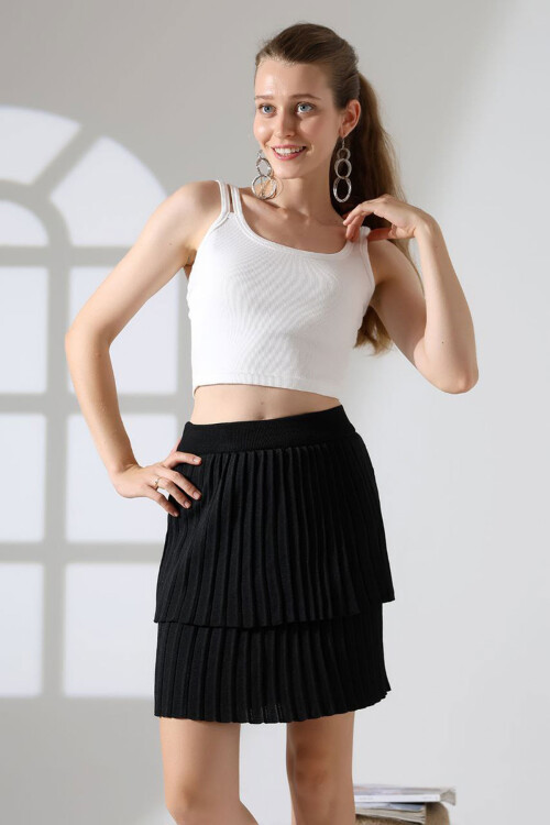 Siyah Kat Kat Pileli Triko Etek BCES-252002