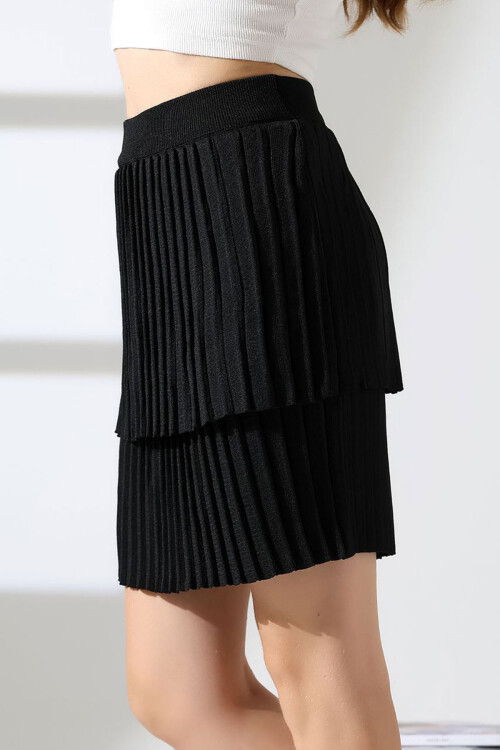 Siyah Kat Kat Pileli Triko Etek BCES-252002