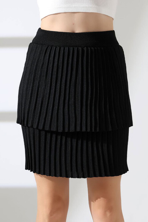 Siyah Kat Kat Pileli Triko Etek BCES-252002