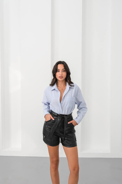 Siyah Kuşaklı Geniş Cepli Şort BCHN-25260086