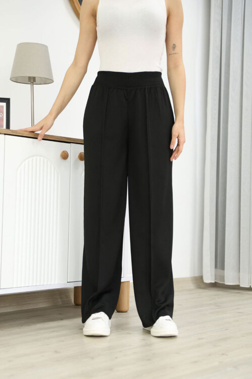Siyah Pileli Triko Pantolon BCES-252035