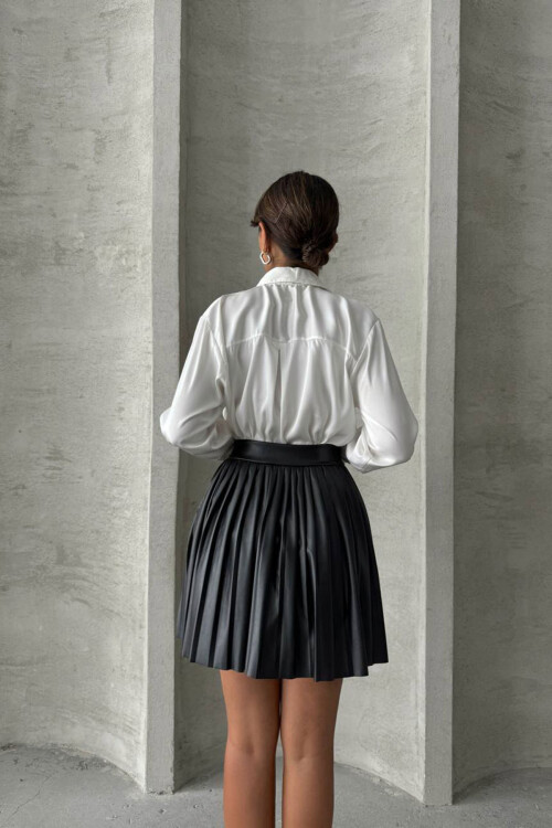 Siyah Piliseli Yüksek Bel Etek BCHN-25261564