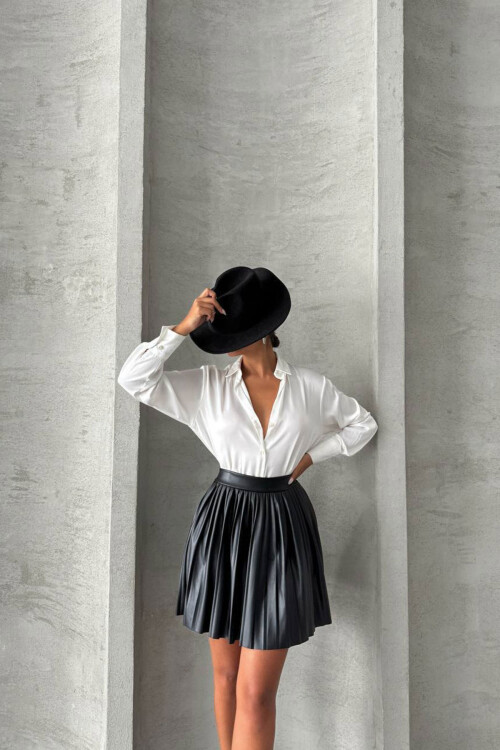 Siyah Piliseli Yüksek Bel Etek BCHN-25261564