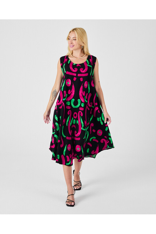 Siyah U Yaka Kolsuz Asimetrik Kesim Midi Boy Elbise BCVL-254017