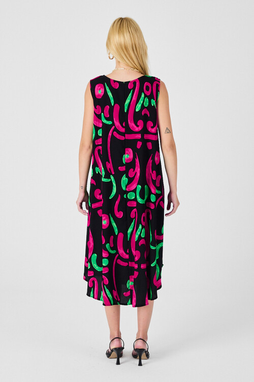 Siyah U Yaka Kolsuz Asimetrik Kesim Midi Boy Elbise BCVL-254017