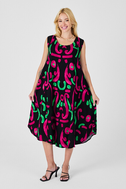 Siyah U Yaka Kolsuz Asimetrik Kesim Midi Boy Elbise BCVL-254017