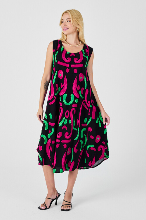 Siyah U Yaka Kolsuz Asimetrik Kesim Midi Boy Elbise BCVL-254017