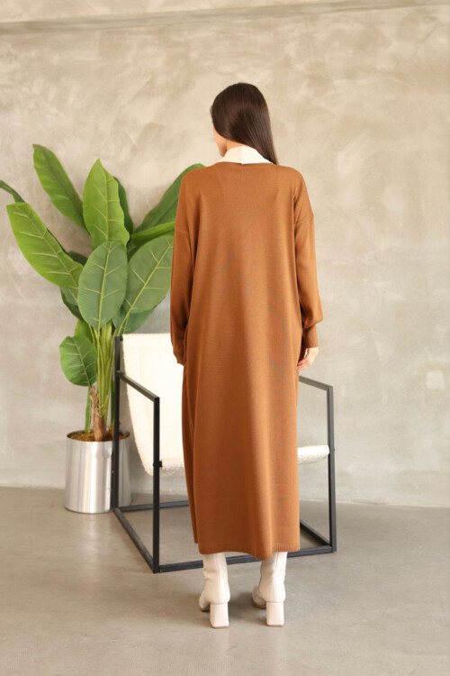 Tarçın Kahve Bisiklet Yaka Triko Elbise BCES-252024