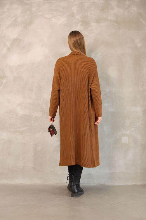 Tarçın Kahve Maxi Boy Triko Hırka BCES-252037