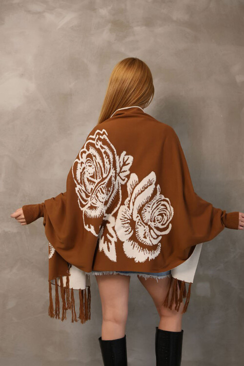 Tarçın Kahve Motifli Triko Şal BCES-252003