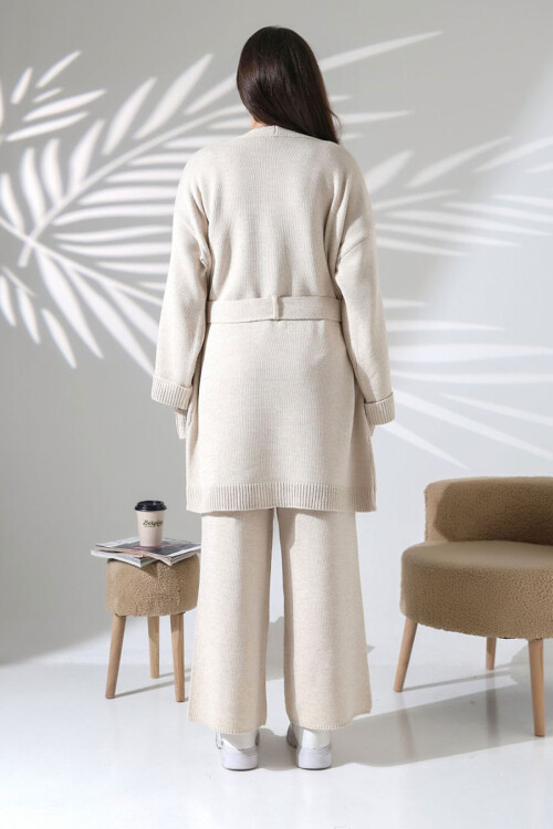 Taş Bisiklet Yaka Bluz, Hırka Ve Pantolon 3 Lü Triko Takım BCES-252041