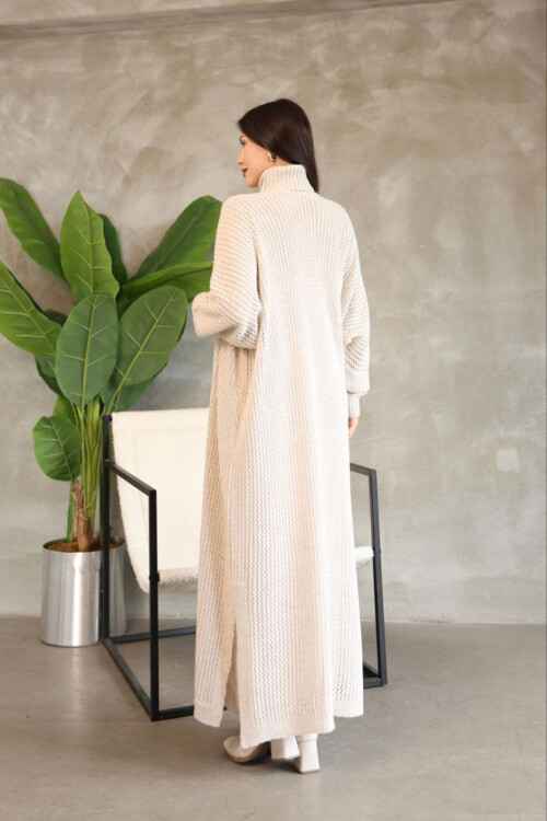 Taş Boğazlı Uzun Kol Triko Elbise Ve Uzun Hırka Tesettür Alt Üst Triko Takım BCES-252039