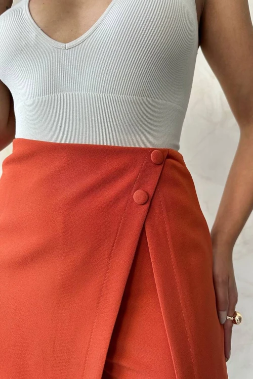 Turuncu Düğme Detaylı Kapak Detaylı Şort Etek BCHN-2525046