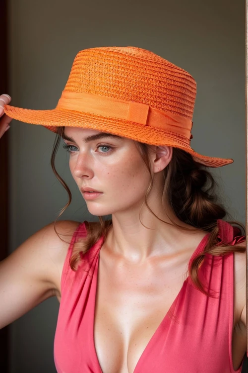 Turuncu Geniş Hasır Şapka BCNSV-2514390