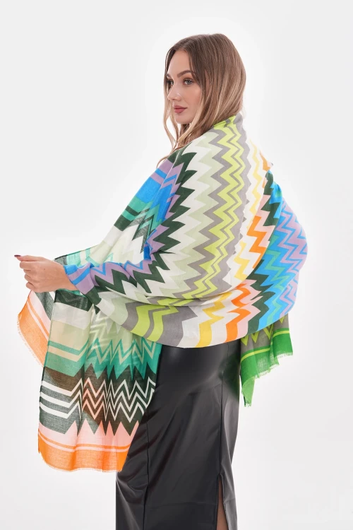 Yeşil Çizgi Desenli Şal BCNSV-2515216