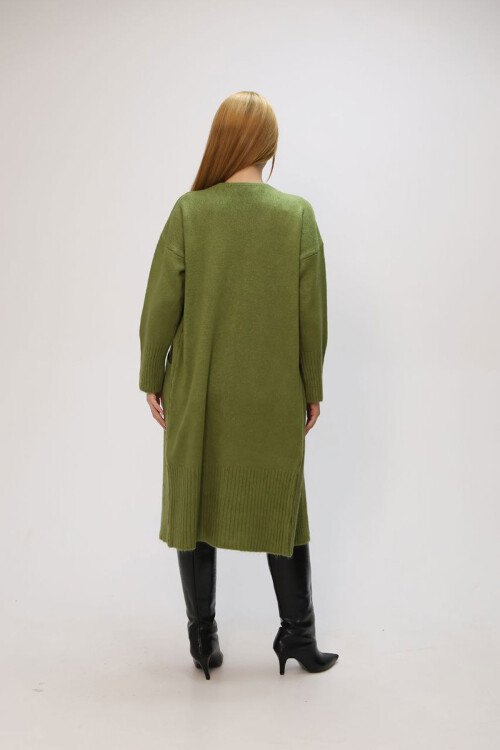 Zeytin Yeşili Salaş Yumuşak Dokulu Triko Hırka BCES-252009