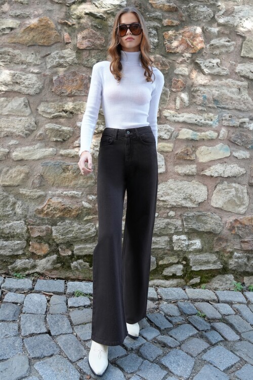 Acı Kahve 5 Cepli Yüksek Bel Palazzo Jean BCHNW-251203