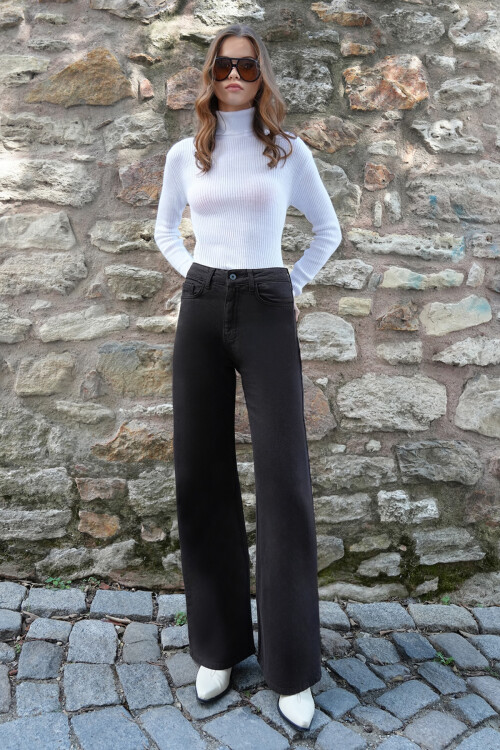 Acı Kahve 5 Cepli Yüksek Bel Palazzo Jean BCHNW-251203