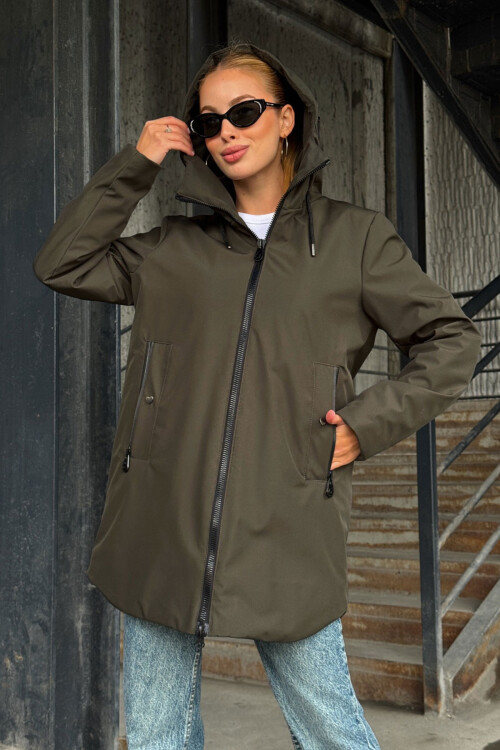 Acı Kahve Çift Cepli Kapüşonlu Mont BCVL-254203