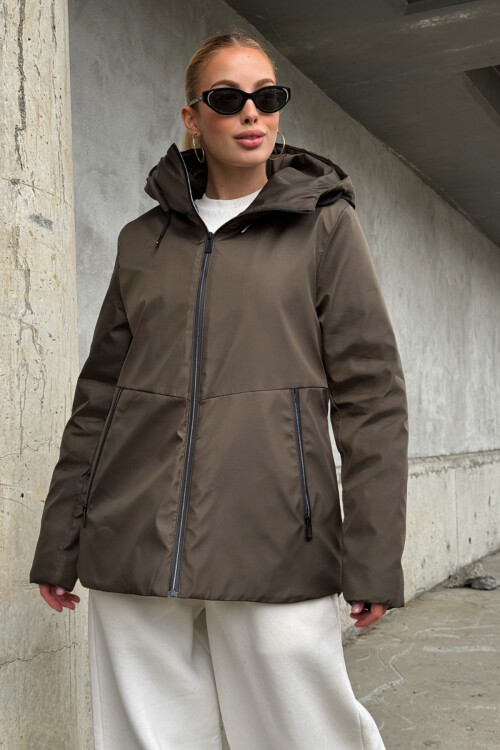 Acı Kahve Çift Cepli Kapüşonlu Mont BCVL-254204