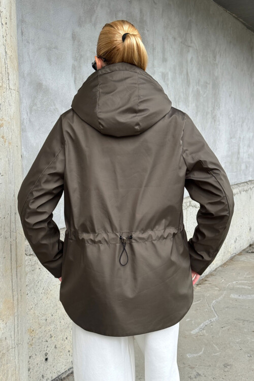 Acı Kahve Çift Cepli Kapüşonlu Mont BCVL-254204