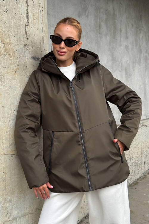 Acı Kahve Çift Cepli Kapüşonlu Mont BCVL-254204