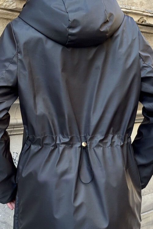 Antrasit Geniş Cepli Kapüşonlu Uzun Mont BCVL-254205