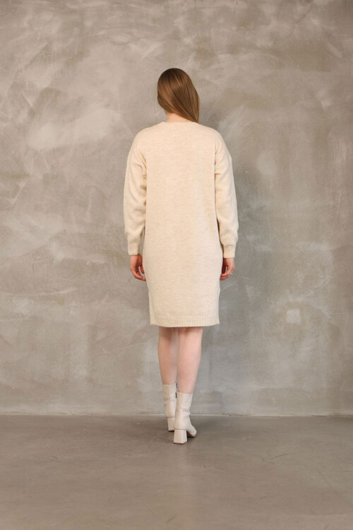 Bej Çift Cepli Bisiklet Yaka Tunik Elbise BCES-252022-1