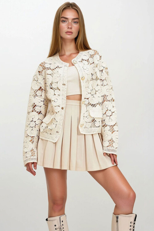 Bej Hakim Yaka Dantelli Ceket BCHESQ-251060