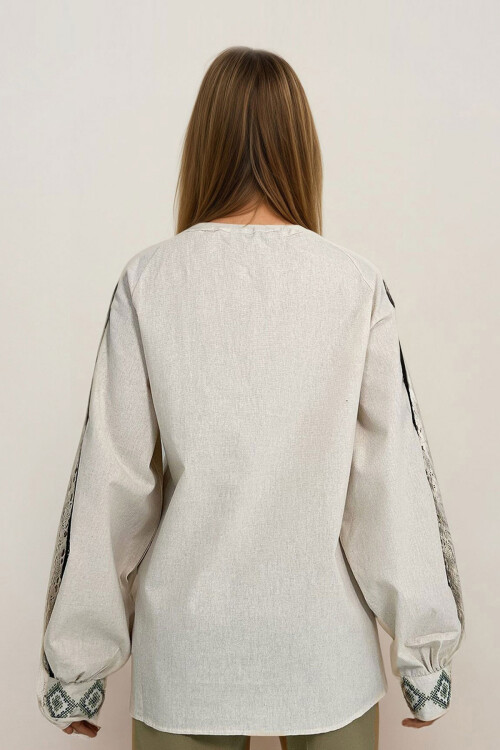 Bej Nakışlı Bağcıklı Bluz BCHESQ-251133