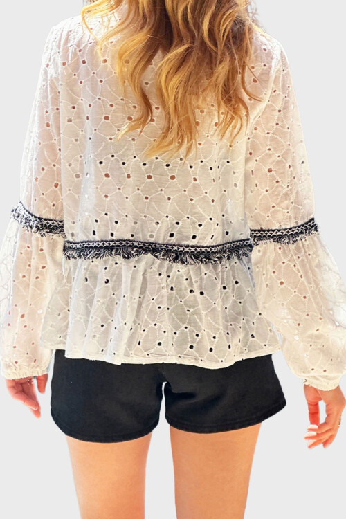 Beyaz Şerit Detaylı Fisto Dokuma Ceket BCHESQ-251053