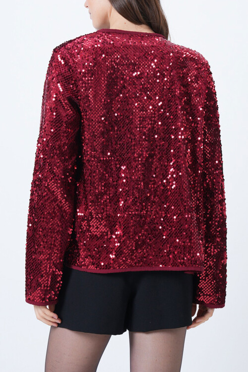 Bordo Payetli Açık Form Ceket BCHESQ-251161