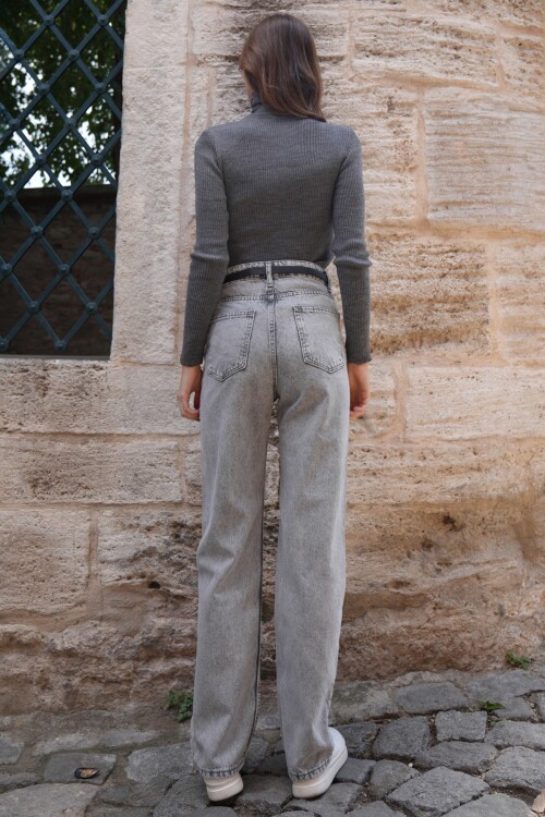 Duman Grisi 5 Cepli Yüksek Bel Düz Paça Jean BCHNW-251204