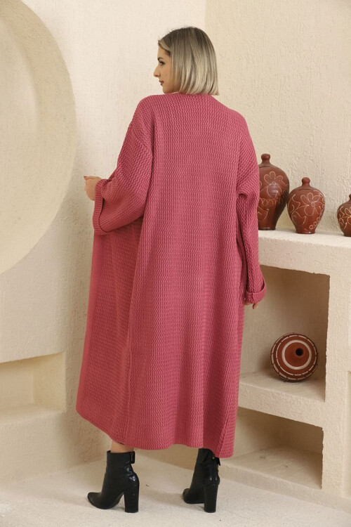 Fuşya Duble Kol Uzun Tesettür Triko Hırka BCES-253000
