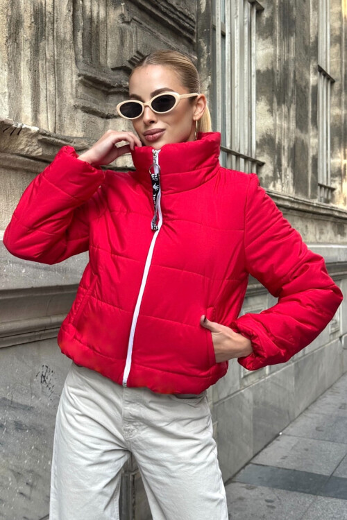 Fuşya Sırtı Taş İşlemeli Crop Şişme Mont BCVL-25N2005