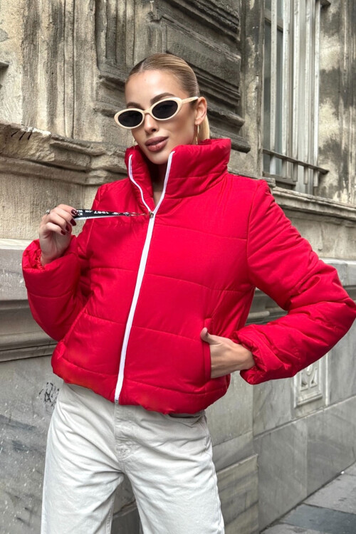 Fuşya Sırtı Taş İşlemeli Crop Şişme Mont BCVL-25N2005