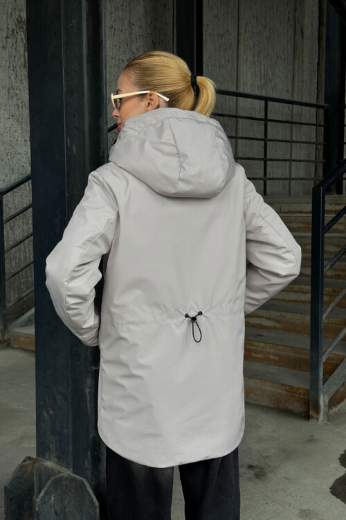 Gri Çift Cepli Kapüşonlu Mont BCVL-254203