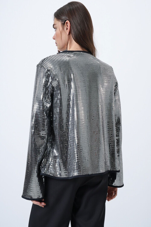 Gri Payetli Açık Form Ceket BCHESQ-251161