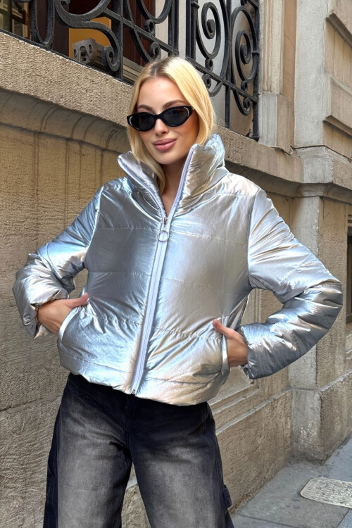 Gümüş Çift Cepli Şişme Mont BCVL-25N113