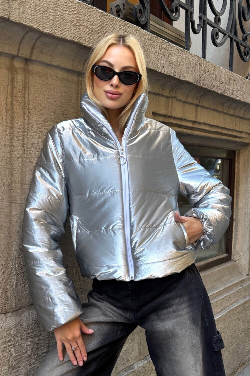 Gümüş Çift Cepli Şişme Mont BCVL-25N113