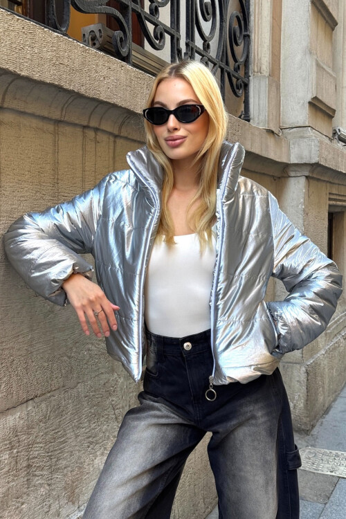 Gümüş Çift Cepli Şişme Mont BCVL-25N113