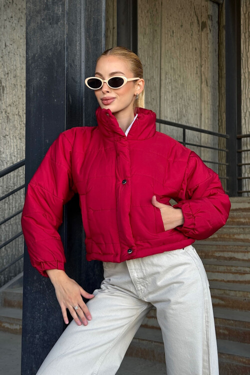 Kırmızı Çift Cepli Kapitone Şişme Mont BCVL-25N1002