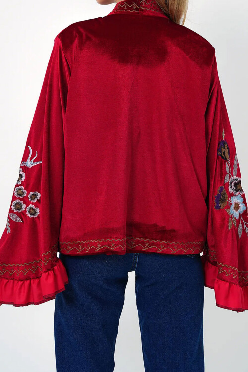 Kırmızı Kadife Nakışlı Carmen Ceket BCHESQ-251068