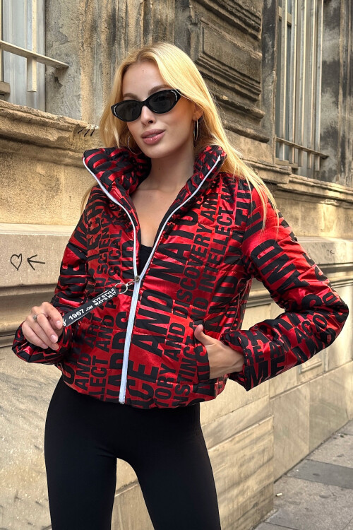 Kırmızı Yazılı Şişme Mont BCVL-25N031