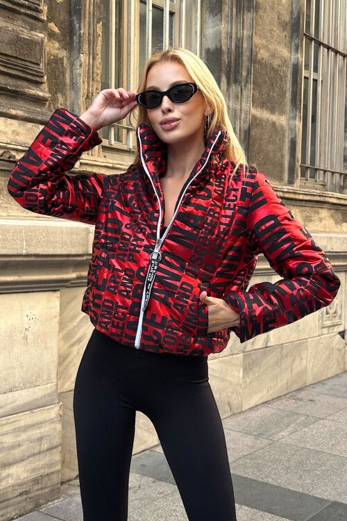 Kırmızı Yazılı Şişme Mont BCVL-25N031