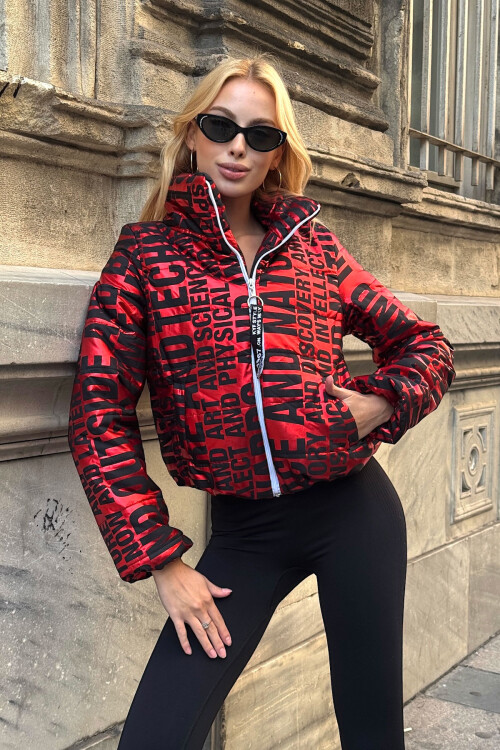 Kırmızı Yazılı Şişme Mont BCVL-25N031