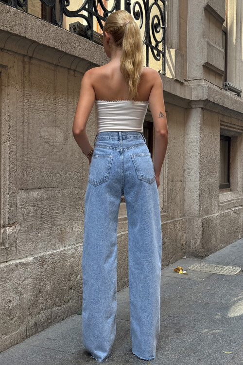 Mavi 5 Cepli Paçası Püsküllü Bol Paça Jean BCHNW-251193