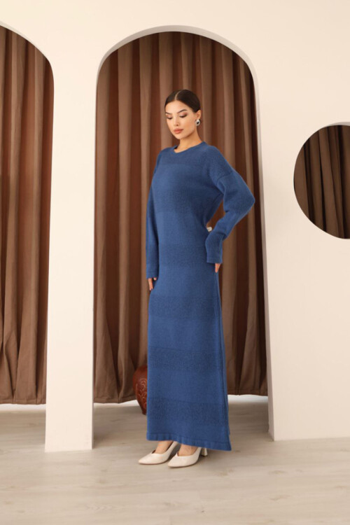 Mavi Uzun Kol Maxi Boy Triko Elbise BCES-253004