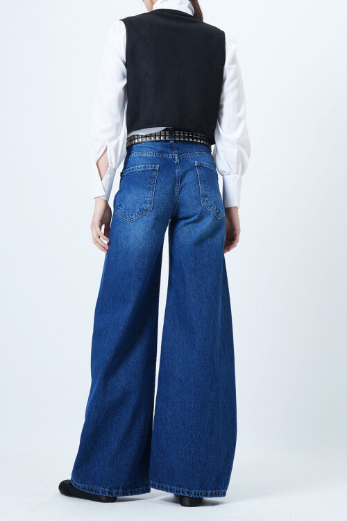 Mavi Yüksek Bel 5 Cepli Baggy Jean BCHNW-251207