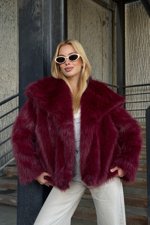 Mürdüm Suni Kürk Premium Peluş Ceket BCVL-25V218